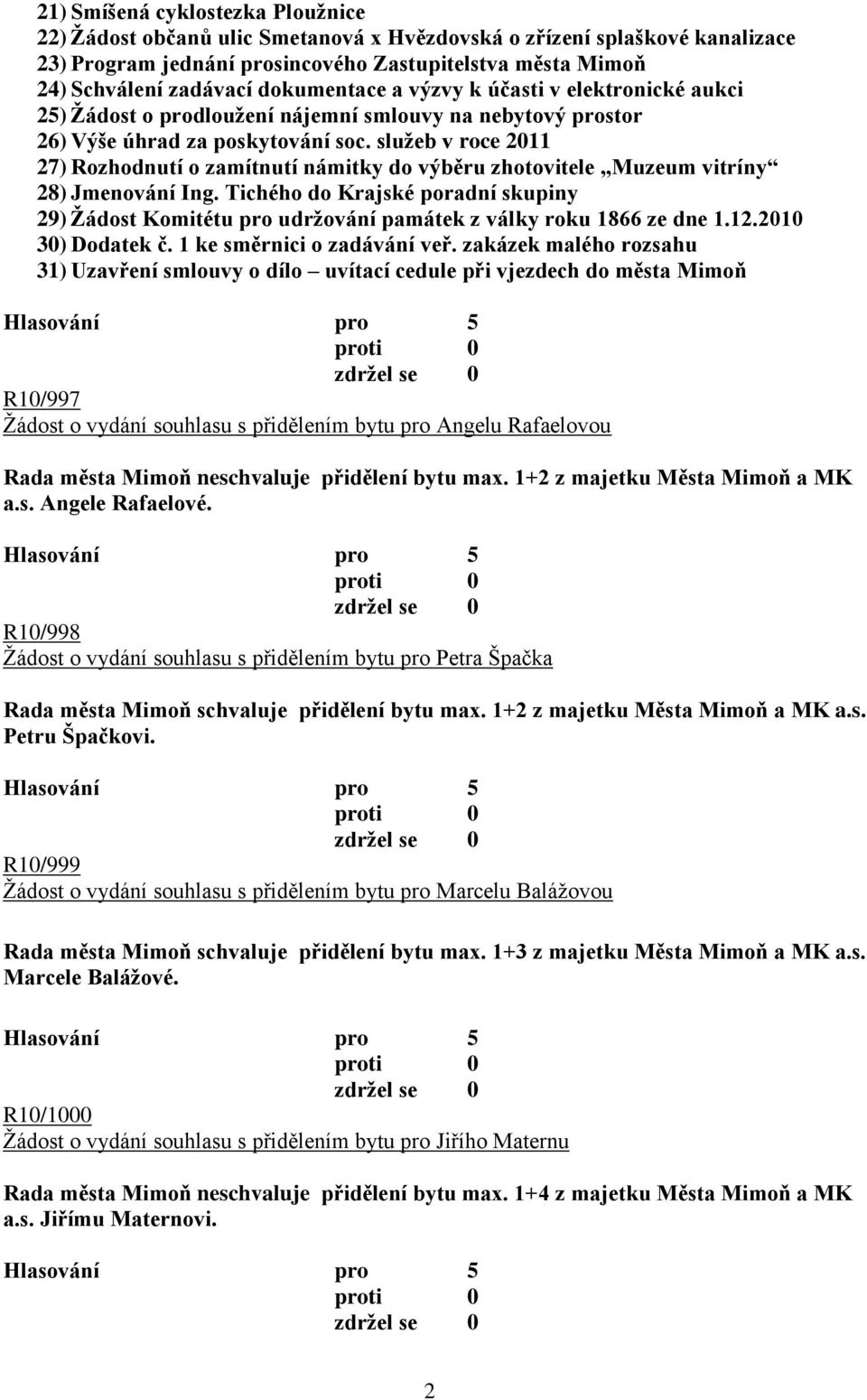sluţeb v roce 2011 27) Rozhodnutí o zamítnutí námitky do výběru zhotovitele Muzeum vitríny 28) Jmenování Ing.