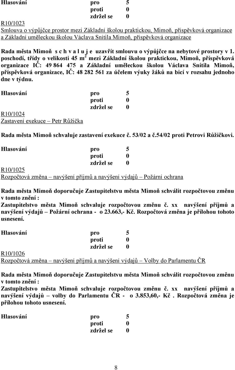 poschodí, třídy o velikosti 45 m 2 mezi Základní školou praktickou, Mimoň, příspěvková organizace IČ: 49 864 475 a Základní uměleckou školou Václava Snítila Mimoň, příspěvková organizace, IČ: 48 282