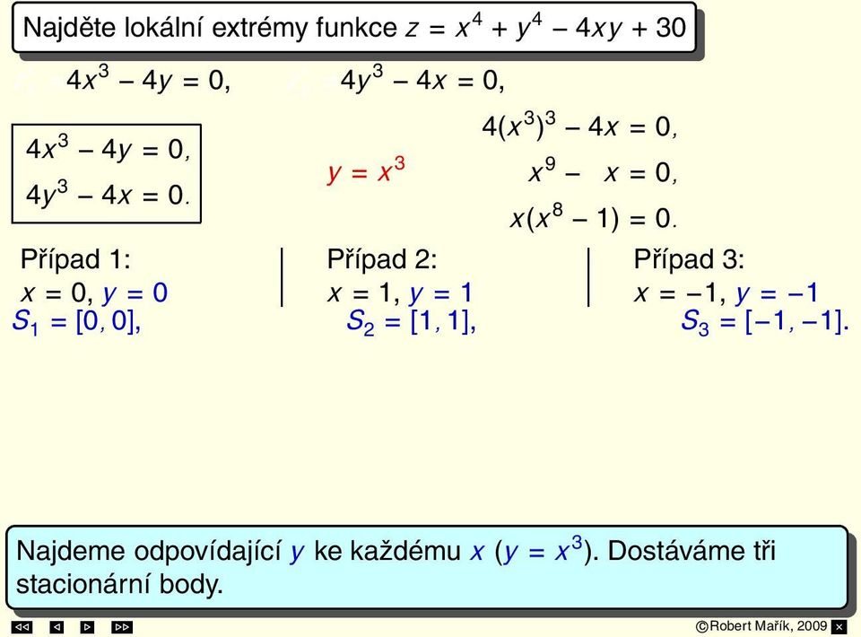 Případ 1: x = 0, y = 0 Případ 2: x = 1, y = 1 Případ 3: x = 1, y = 1 S 1 = [0, 0], S 2 = [1, 1], S 3 = [ 1, 1].