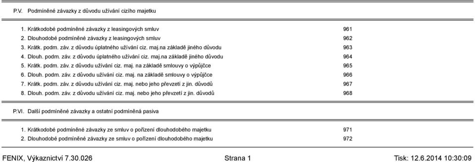 Dlouh. podm. záv. z důvodu užívání ciz. maj. na základě smlouvy o výpůjčce 966 7. Krátk. podm. záv. z důvodu užívání ciz. maj. nebo jeho převzetí z jin. důvodů 967 8. Dlouh. podm. záv. z důvodu užívání ciz. maj. nebo jeho převzetí z jin. důvodů 968 P.