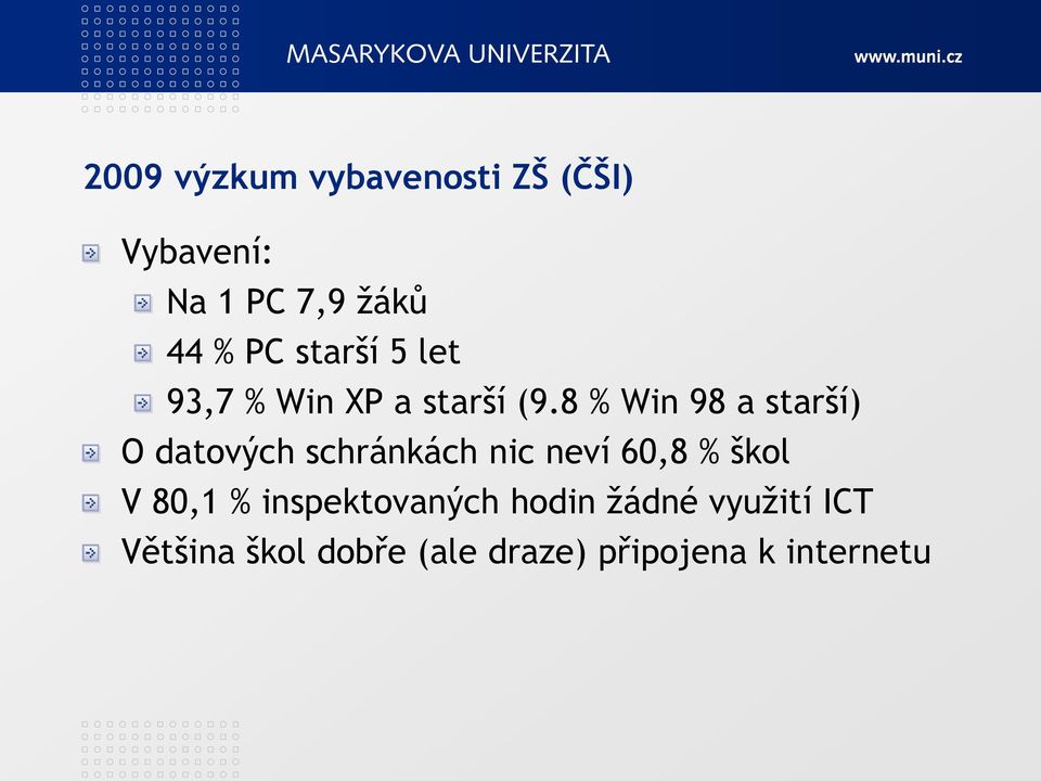 8 % Win 98 a starší) O datových schránkách nic neví 60,8 % škol V