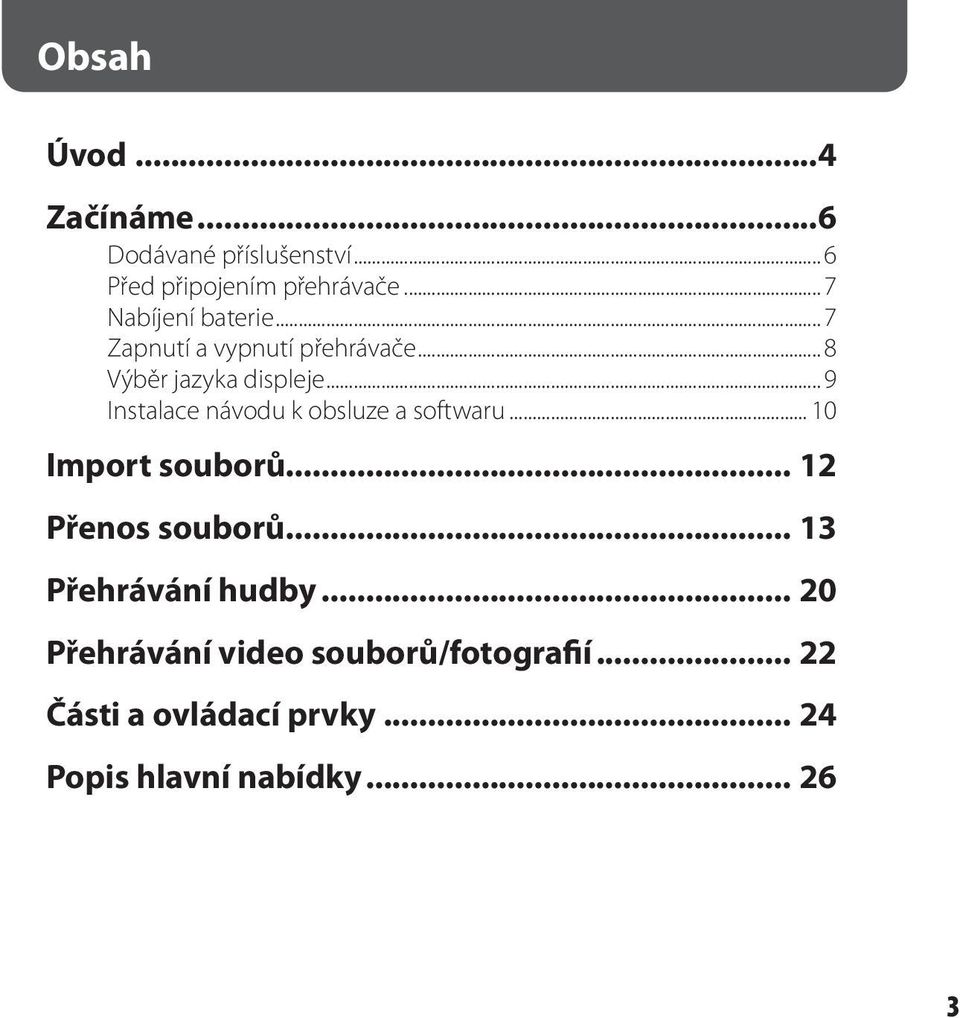 .. 9 Instalace návodu k obsluze a softwaru... 10 Import souborů... 12 Přenos souborů.
