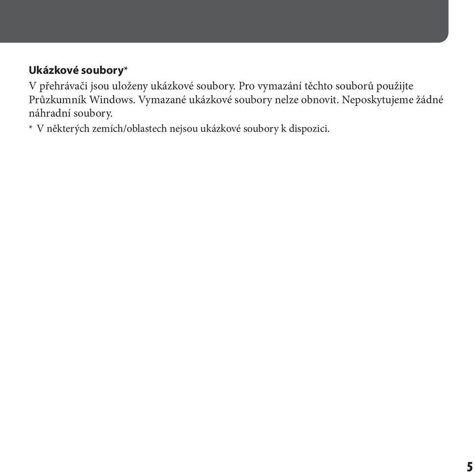 Vymazané ukázkové soubory nelze obnovit.