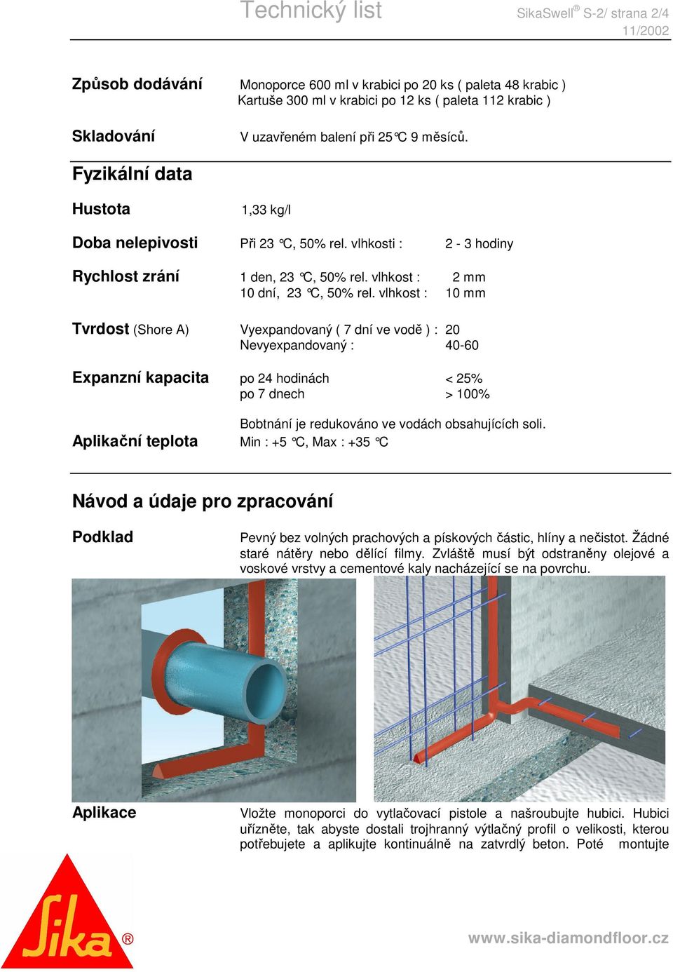 vlhkost : 10 mm Tvrdost (Shore A) Vyexpandovaný ( 7 dní ve vodě ) : 20 Nevyexpandovaný : 40-60 Expanzní kapacita po 24 hodinách < 25% po 7 dnech > 100% Bobtnání je redukováno ve vodách obsahujících