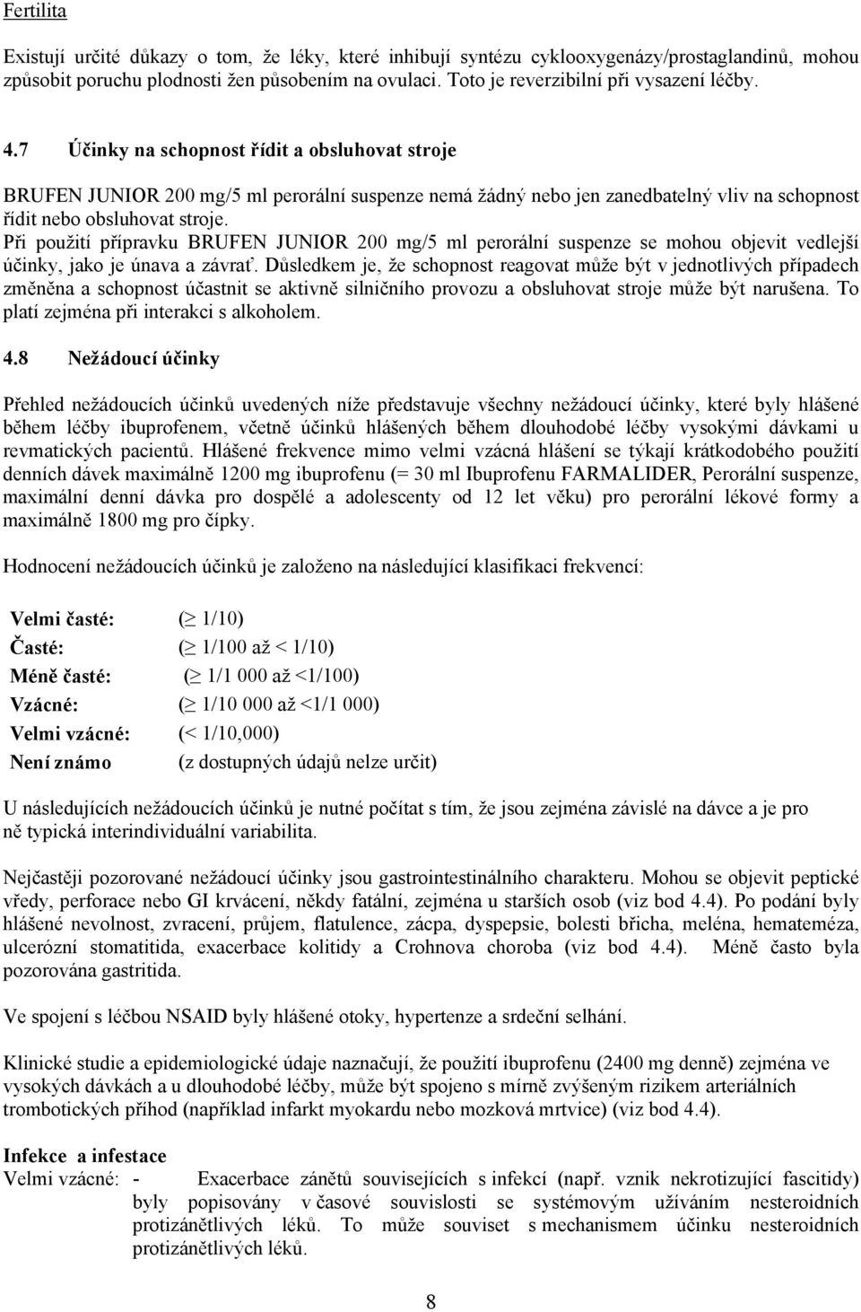 7 Účinky na schopnost řídit a obsluhovat stroje BRUFEN JUNIOR 200 mg/5 ml perorální suspenze nemá žádný nebo jen zanedbatelný vliv na schopnost řídit nebo obsluhovat stroje.