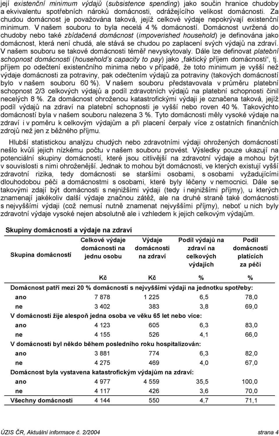 Domácnost uvržená do chudoby nebo také zbídačená domácnost (impoverished household) je definována jako domácnost, která není chudá, ale stává se chudou po zaplacení svých výdajů na zdraví.