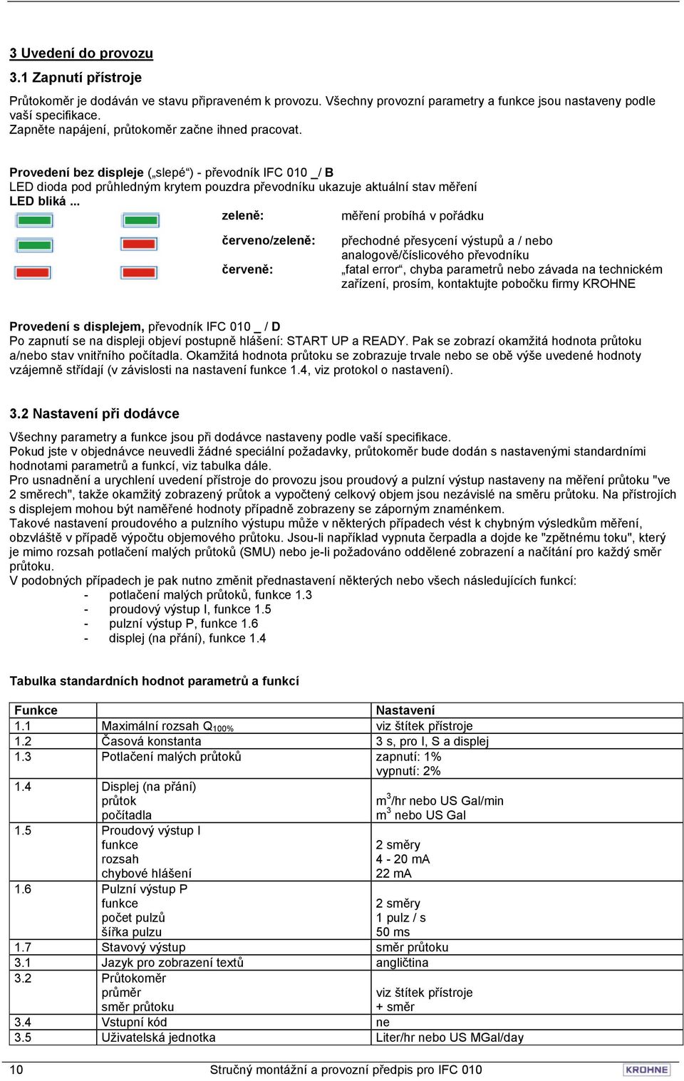 .. zeleně: měření probíhá v pořádku červeno/zeleně: červeně: přechodné přesycení výstupů a / nebo analogově/číslicového převodníku fatal error, chyba parametrů nebo závada na technickém zařízení,
