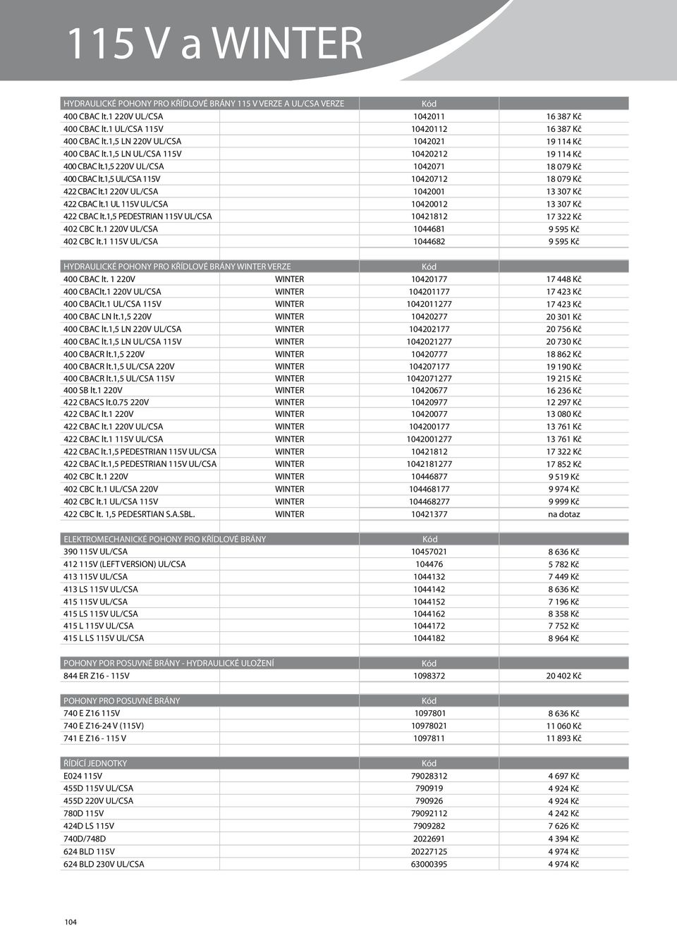 1,5 UL/CSA 115V 10420712 18 079 Kč 422 CBAC lt.1 220V UL/CSA 1042001 13 307 Kč 422 CBAC lt.1 UL 115V UL/CSA 10420012 13 307 Kč 422 CBAC lt.1,5 PEDESTRIAN 115V UL/CSA 10421812 17 322 Kč 402 CBC lt.