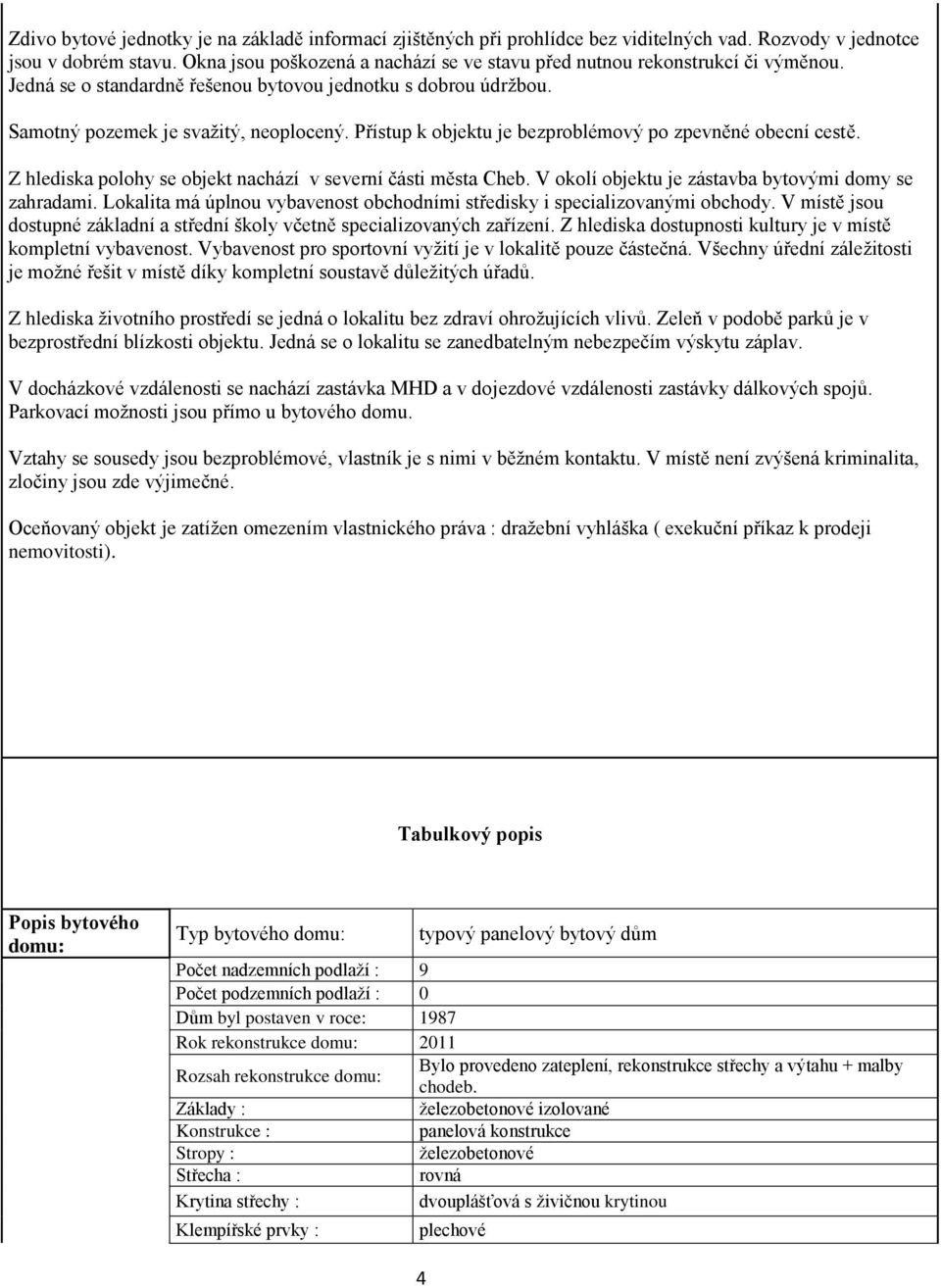 Přístup k objektu je bezproblémový po zpevněné obecní cestě. Z hlediska polohy se objekt nachází v severní části města Cheb. V okolí objektu je zástavba bytovými domy se zahradami.