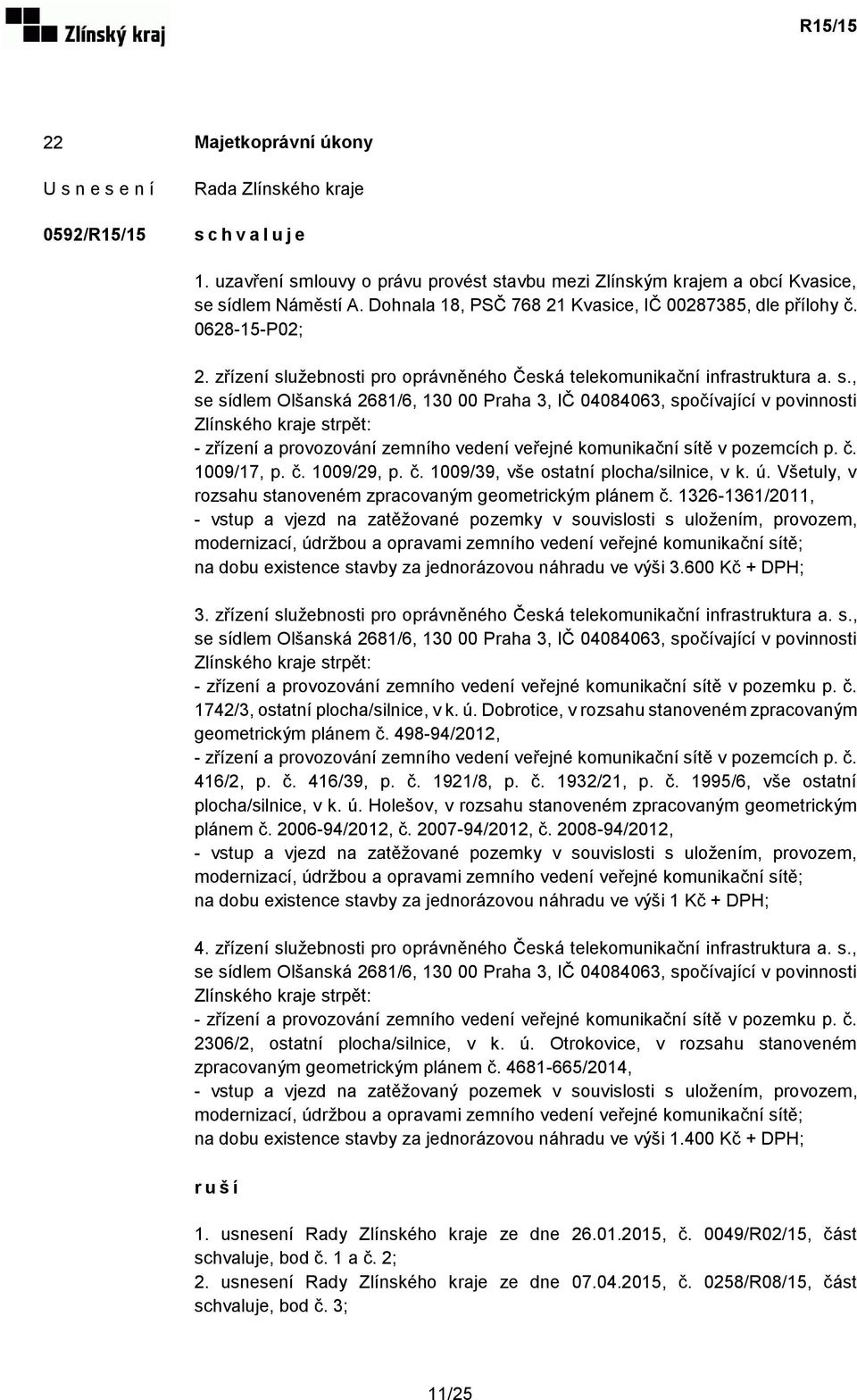 užebnosti pro oprávněného Česká telekomunikační infrastruktura a. s.