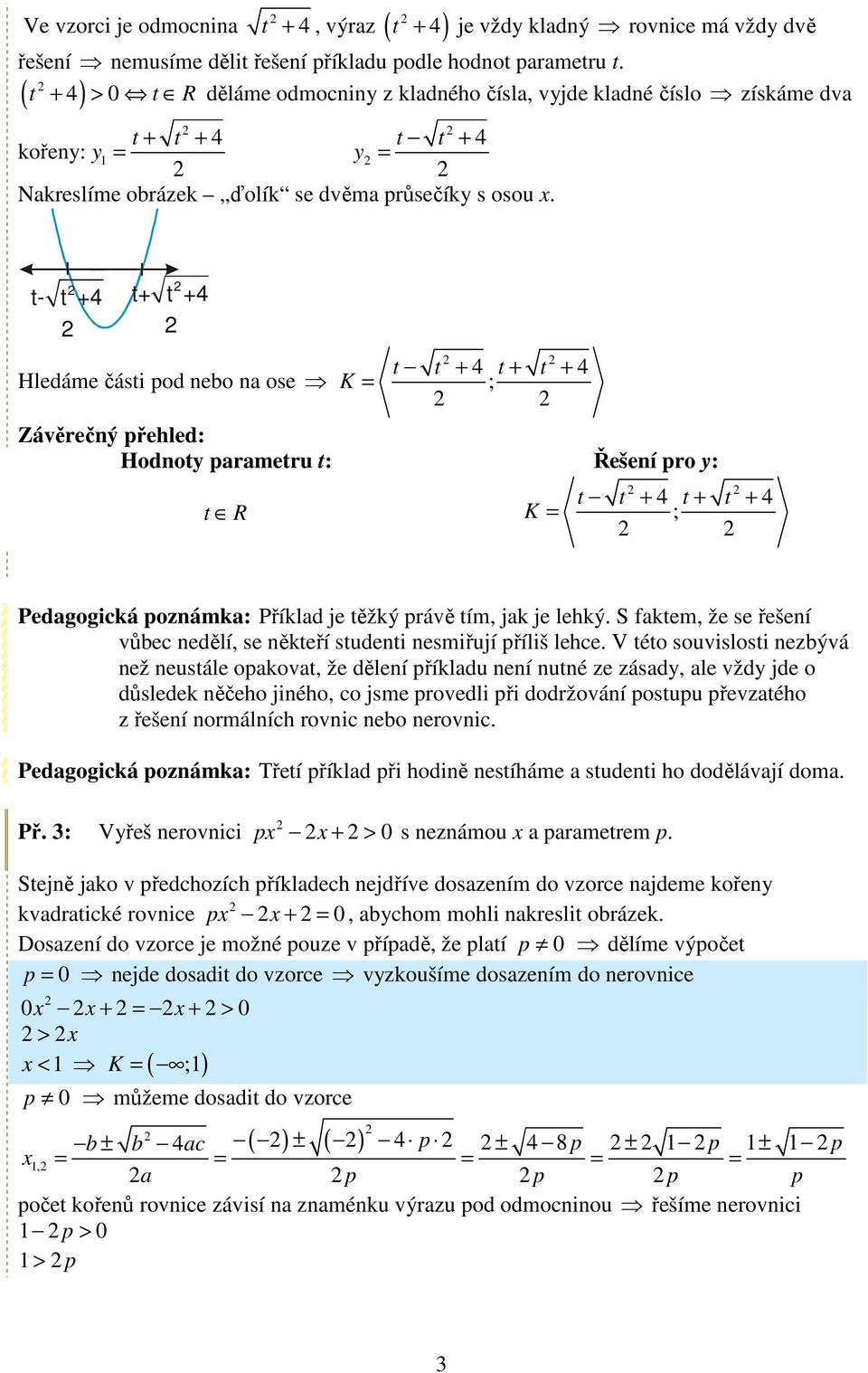 t- t +4 t+ t +4 Hledáme části od nebo na ose K t t + 4 t + t + 4 ; Závěrečný řehled: Hodnoty arametru t: Řešení ro y: t R K t t + 4 t + t + 4 ; Pedagogická oznámka: Příklad je těžký rávě tím, jak je