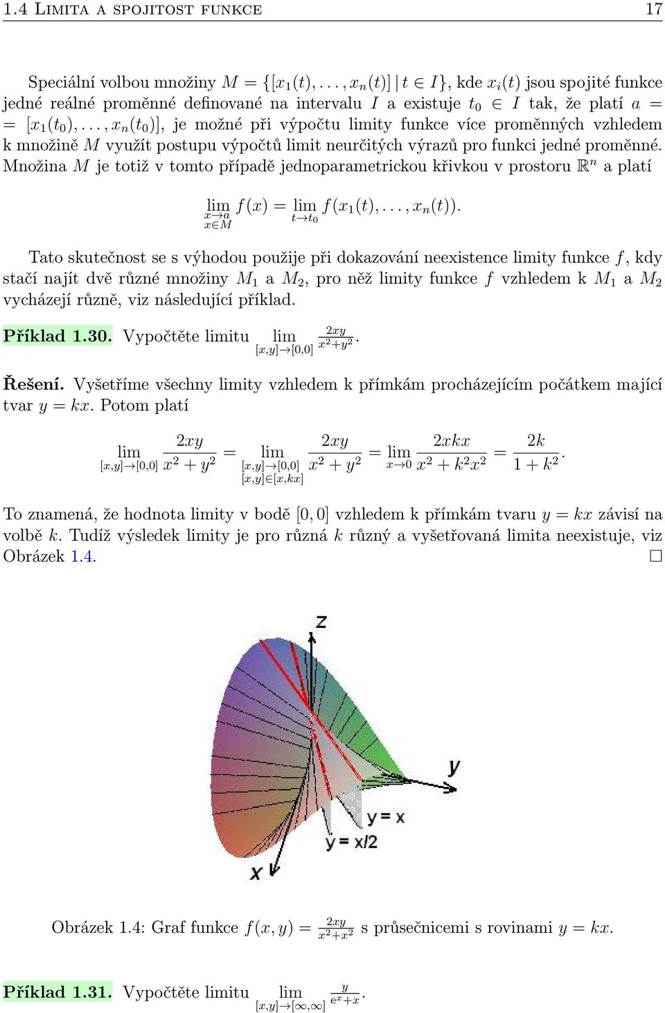 .., x n (t 0 )], je možné při výpočtu limity funkce více proměnných vzhledem k množině M využít postupu výpočtů limit neurčitých výrazů pro funkci jedné proměnné.