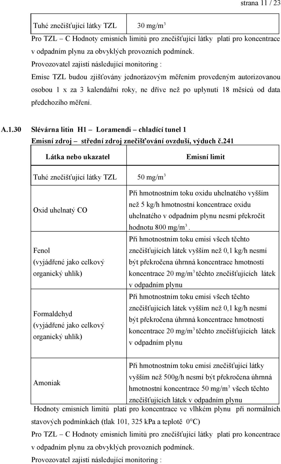 oxidu uhelnatého v odpadním plynu nesmí překročit hodnotu 800 mg/m 3.
