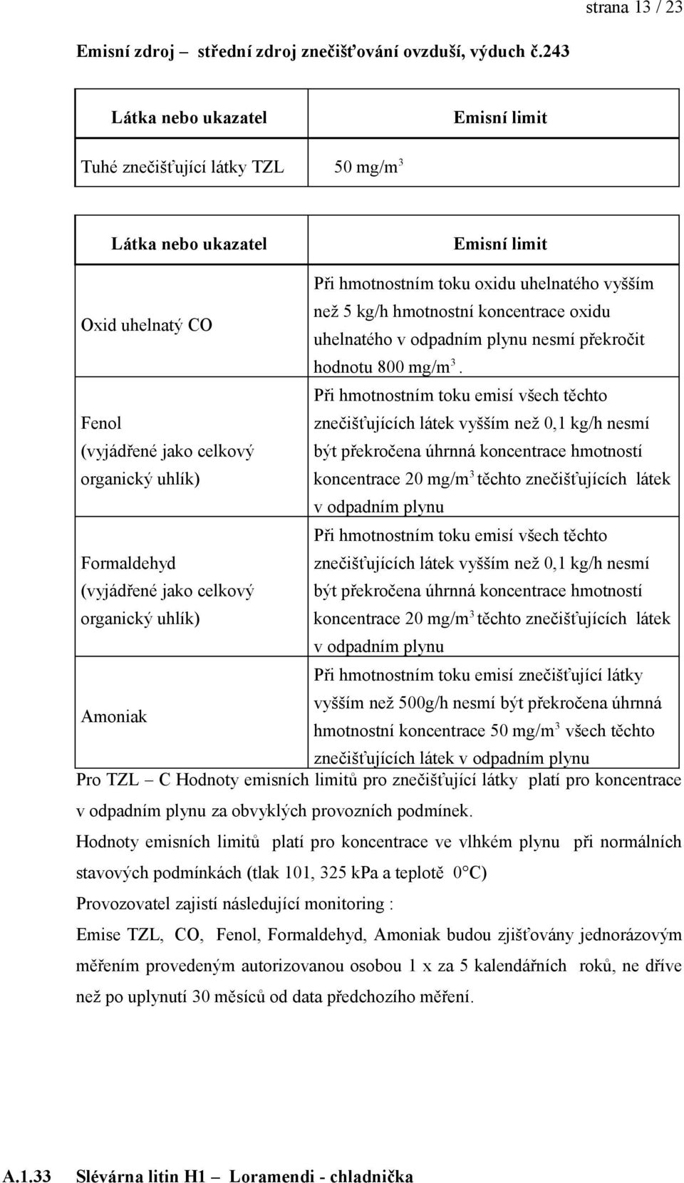 koncentrace oxidu uhelnatého v odpadním plynu nesmí překročit hodnotu 800 mg/m 3.