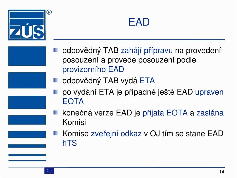 ETA je případně ještě EAD upraven EOTA konečná verze EAD je přijata