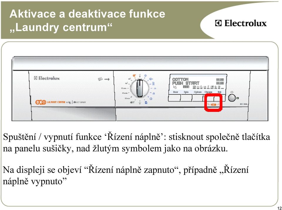 panelu sušičky, nad žlutým symbolem jako na obrázku.