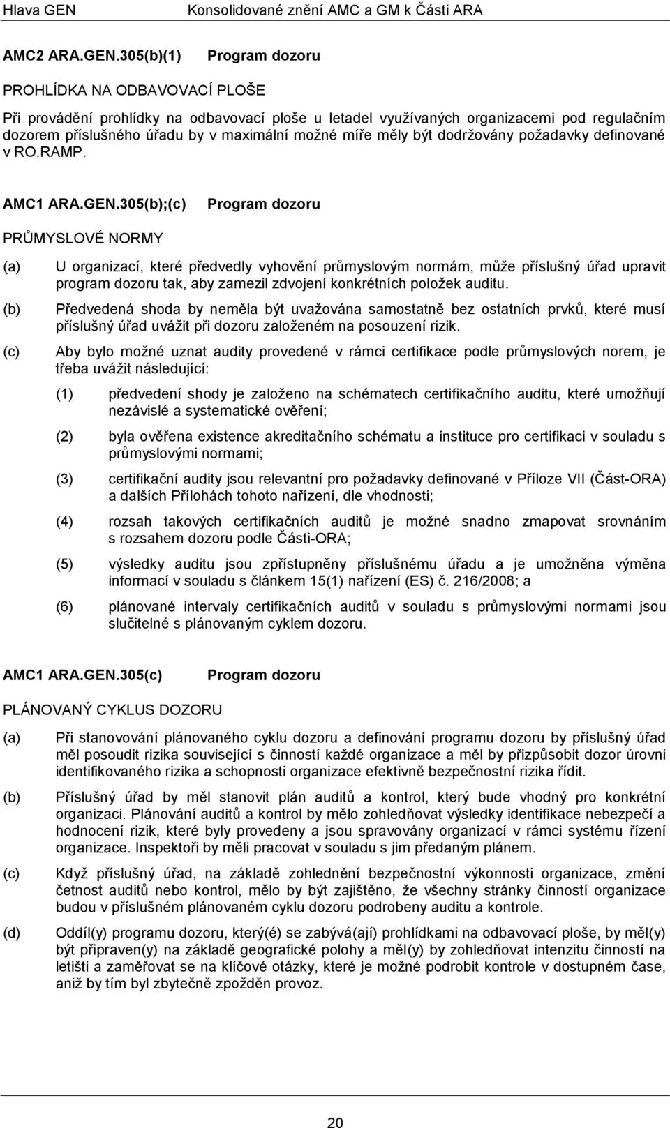 305(1) Program dozoru PROHLÍDKA NA ODBAVOVACÍ PLOŠE Při provádění prohlídky na odbavovací ploše u letadel využívaných organizacemi pod regulačním dozorem příslušného úřadu by v maximální možné míře