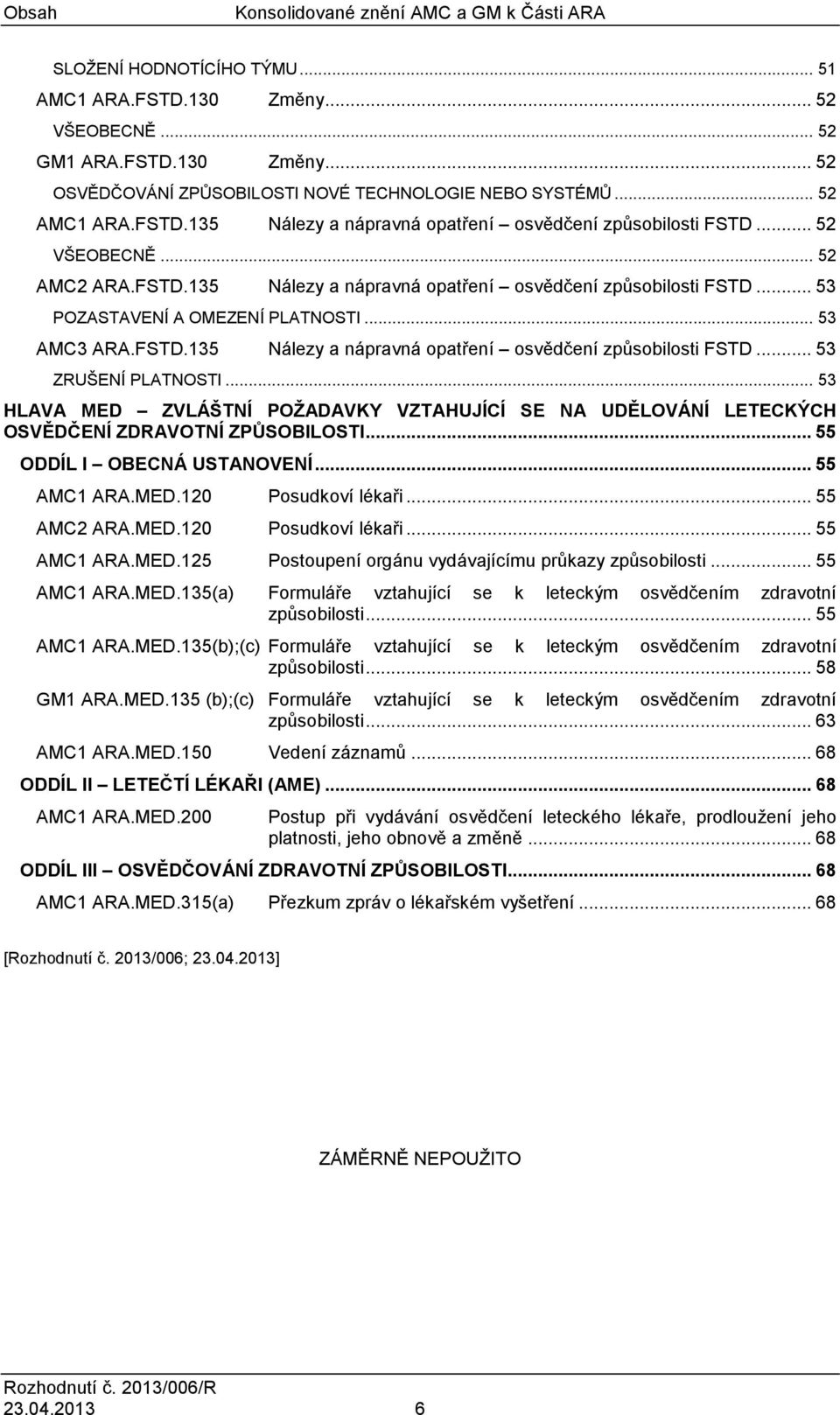 .. 53 AMC3 ARA.FSTD.135 Nálezy a nápravná opatření osvědčení způsobilosti FSTD... 53 ZRUŠENÍ PLATNOSTI.