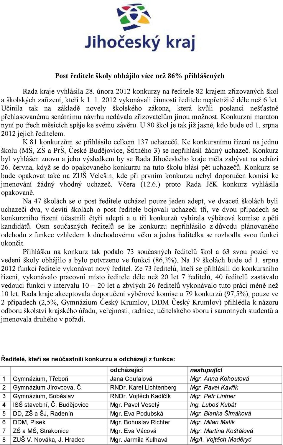 Učinila tak na základě novely školského zákona, která kvůli poslanci nešťastně přehlasovanému senátnímu návrhu nedávala zřizovatelům jinou možnost.