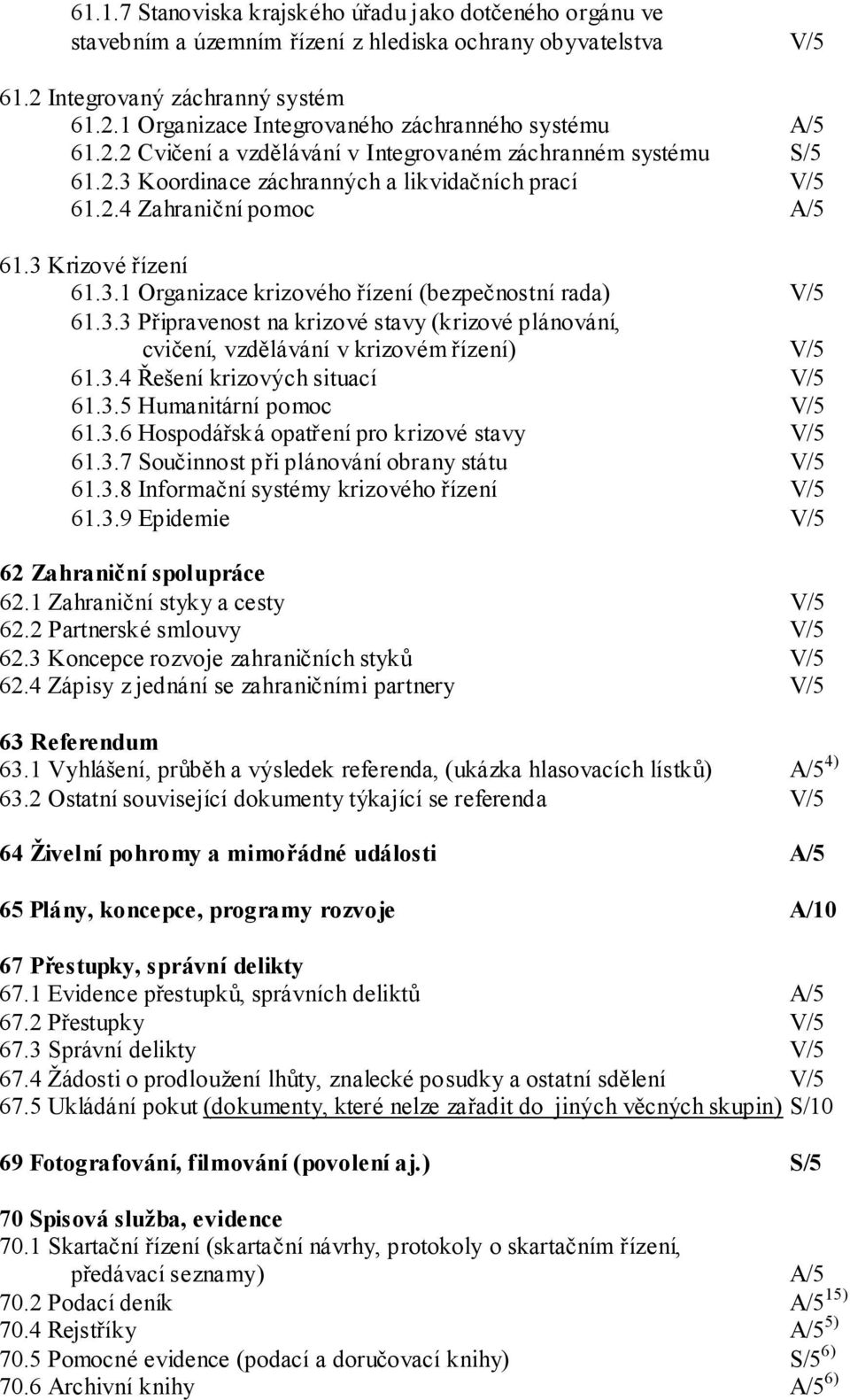 3.3 Připravenost na krizové stavy (krizové plánování, cvičení, vzdělávání v krizovém řízení) V/5 61.3.4 Řešení krizových situací V/5 61.3.5 Humanitární pomoc V/5 61.3.6 Hospodářská opatření pro krizové stavy V/5 61.