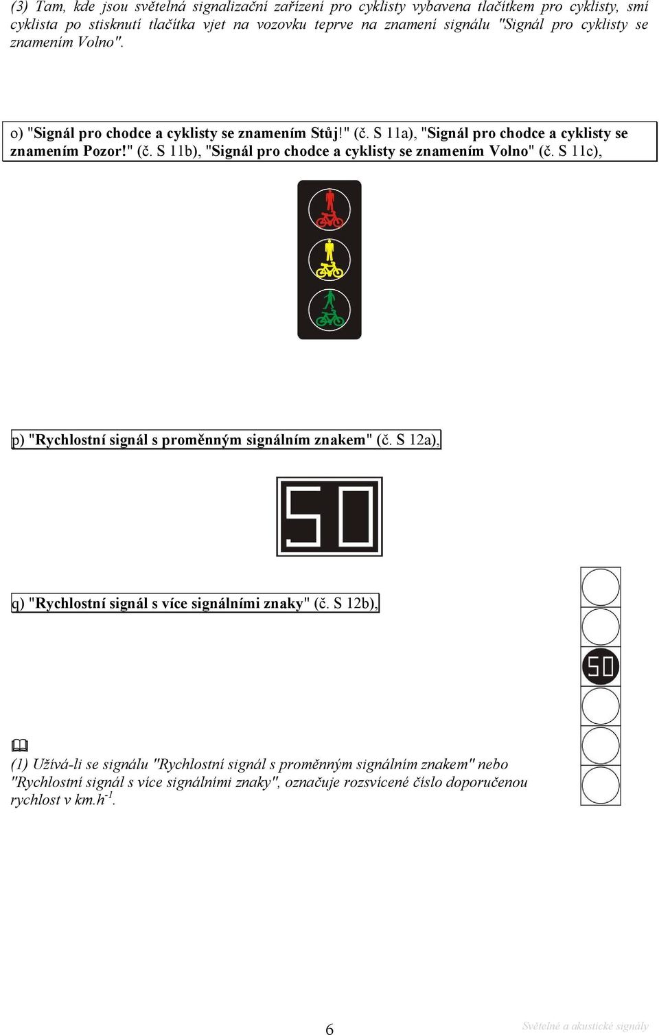 S 11c), p) "Rychlostní signál s proměnným signálním znakem" (č. S 12a), q) "Rychlostní signál s více signálními znaky" (č.