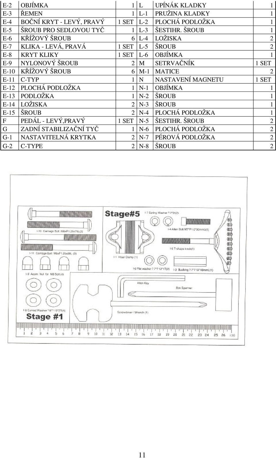 ŠROUB 6 M-1 MATICE 2 E-11 C-TYP 1 N NASTAVENÍ MAGNETU 1 SET E-12 PLOCHÁ PODLOŽKA 1 N-1 OBJÍMKA 1 E-13 PODLOŽKA 1 N-2 ŠROUB 1 E-14 LOŽISKA 2 N-3 ŠROUB 1 E-15 ŠROUB 2 N-4