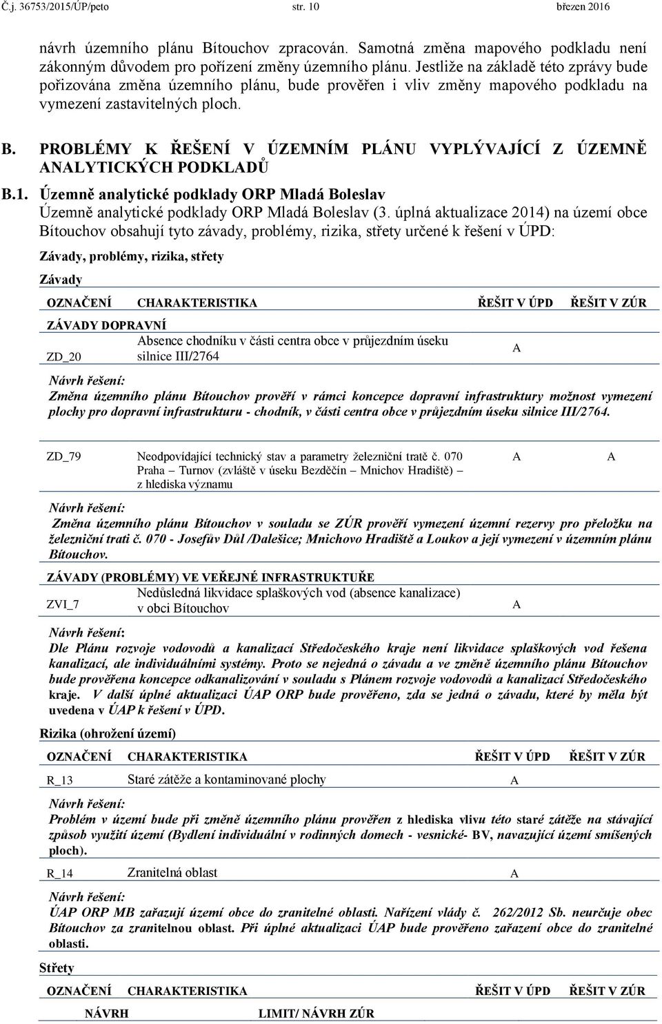 PROBLÉMY K ŘEŠENÍ V ÚZEMNÍM PLÁNU VYPLÝVAJÍCÍ Z ÚZEMNĚ ANALYTICKÝCH PODKLADŮ B.1. Územně analytické podklady ORP Mladá Boleslav Územně analytické podklady ORP Mladá Boleslav (3.