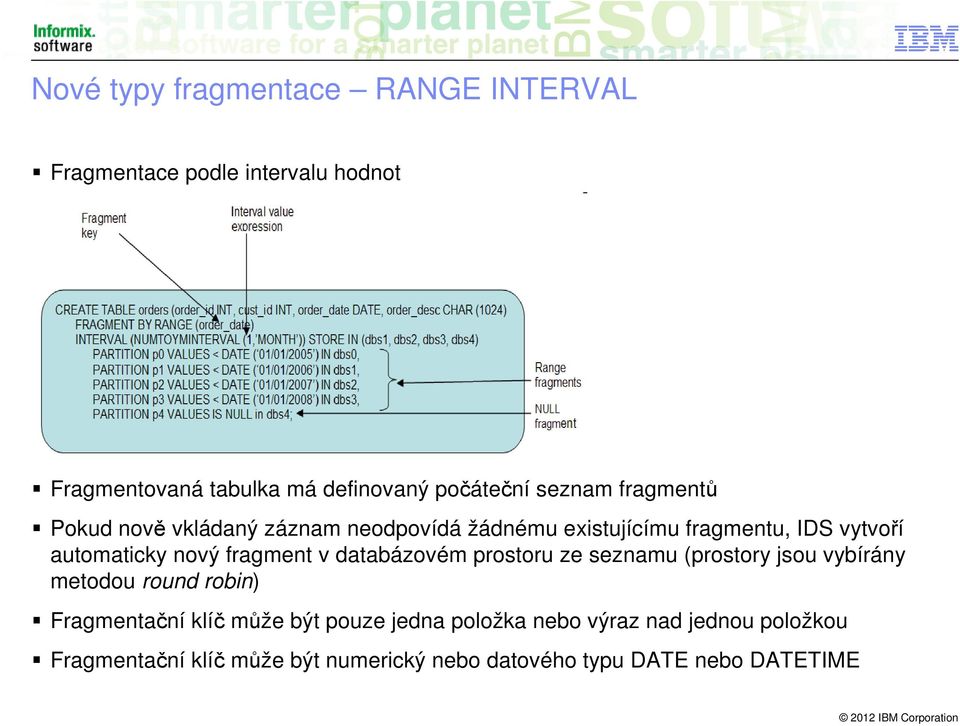 fragment v databázovém prostoru ze seznamu (prostory jsou vybírány metodou round robin) Fragmentační klíč může být