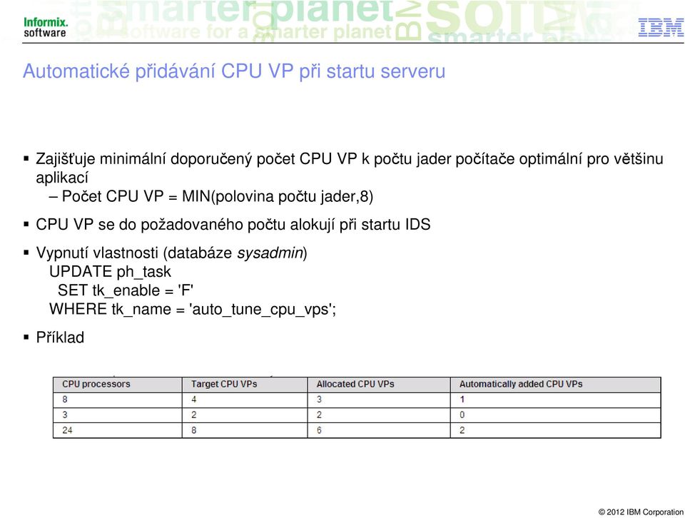 jader,8) CPU VP se do požadovaného počtu alokují při startu IDS Vypnutí vlastnosti