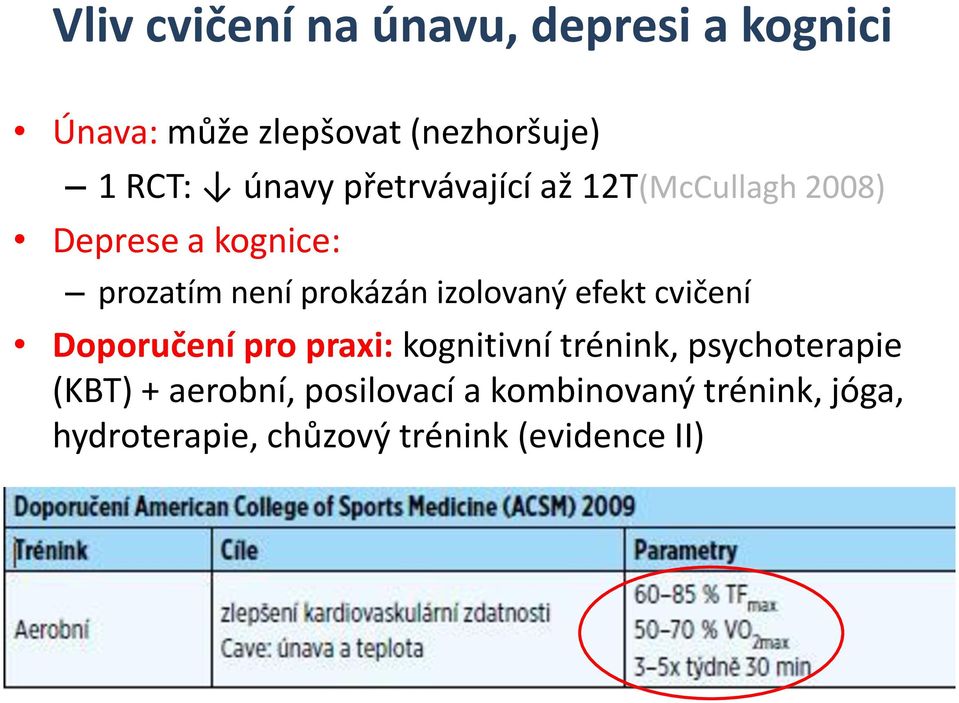 izolovaný efekt cvičení Doporučení pro praxi: kognitivní trénink, psychoterapie (KBT)