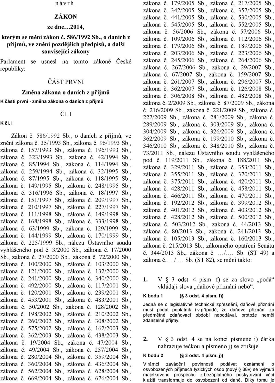 zákona o daních z příjmů K čl. I Čl. I Zákon č. 586/1992 Sb., o daních z příjmů, ve znění zákona č. 35/1993 Sb., zákona č. 96/1993 Sb., zákona č. 157/1993 Sb., zákona č. 196/1993 Sb., zákona č. 323/1993 Sb.