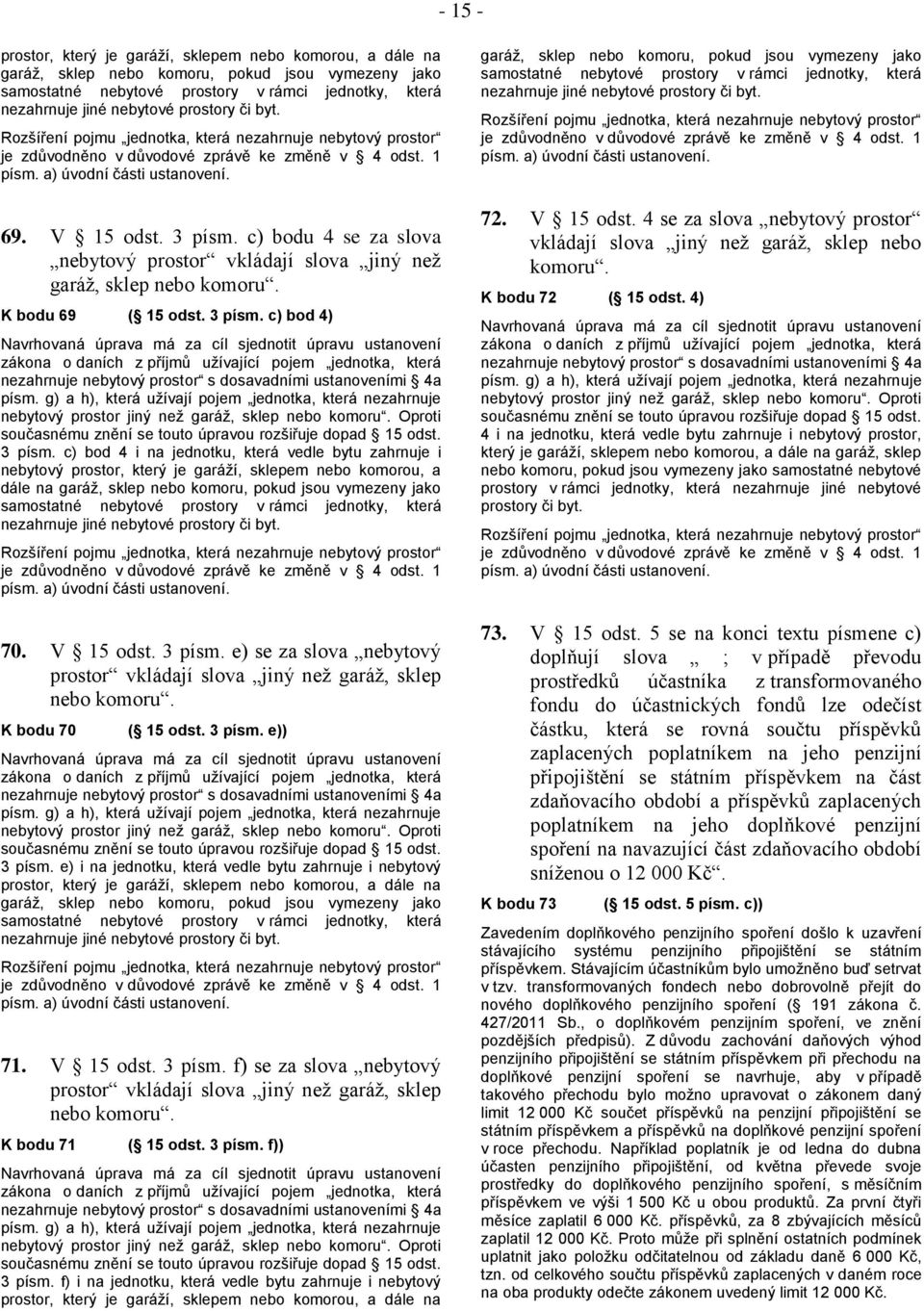 c) bodu 4 se za slova nebytový prostor vkládají slova jiný než garáž, sklep nebo komoru. K bodu 69 ( 15 odst. 3 písm.