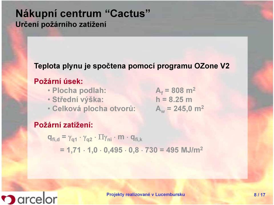 25 m Celková plocha otvorů: A w = 245,0 m 2 Požární zatížení: q fi,d = γ q1 γ