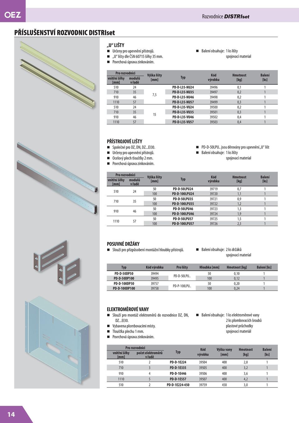 PD-D-L35-NU57 39499 0,3 1 PD-D-L35-VU24 390 0,2 1 710 35 PD-D-L35-VU35 391 0,3 1 15 910 46 PD-D-L35-VU46 392 0,4 1 1110 57 PD-D-L35-VU57 393 0,4 1 PŘÍSTROJOVÉ LIŠTY Společné pro DZ, DN, DZ...EI30.