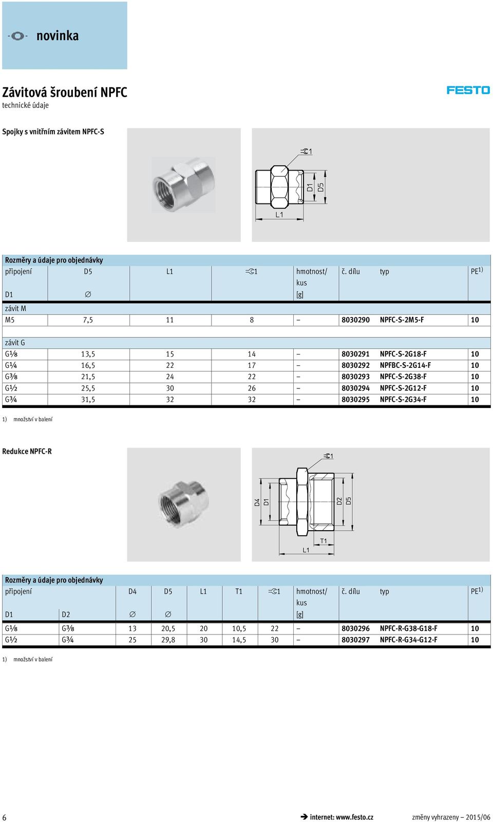 NPFBC-S-2G14-F 10 21,5 24 22 8030293 NPFC-S-2G38-F 10 25,5 30 26 8030294 NPFC-S-2G12-F 10 G¾ 31,5 32 32 8030295 NPFC-S-2G34-F 10 Redukce