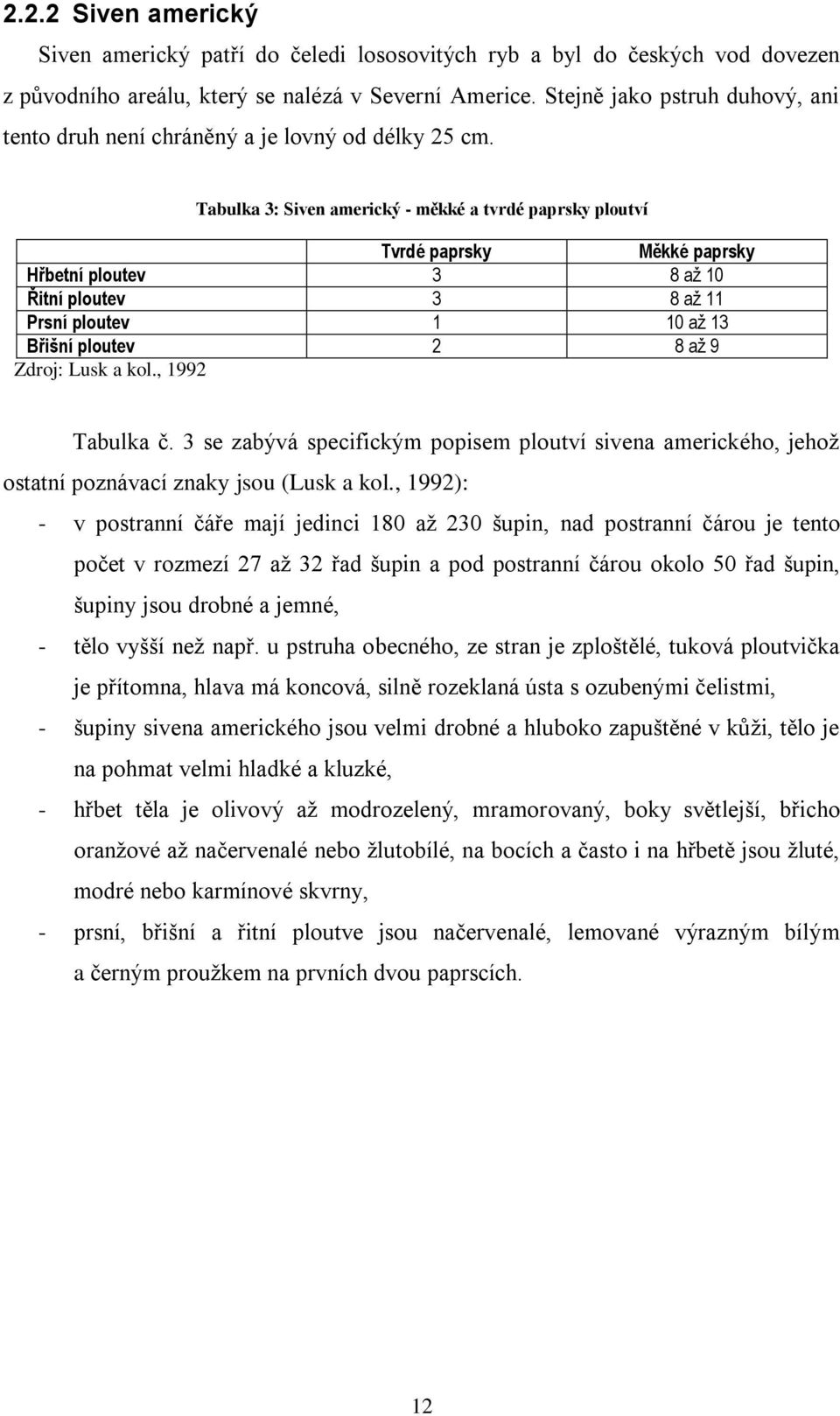 Tabulka 3: Siven americký - měkké a tvrdé paprsky ploutví Tvrdé paprsky Měkké paprsky Hřbetní ploutev 3 8 až 10 Řitní ploutev 3 8 až 11 Prsní ploutev 1 10 až 13 Břišní ploutev 2 8 až 9 Zdroj: Lusk a