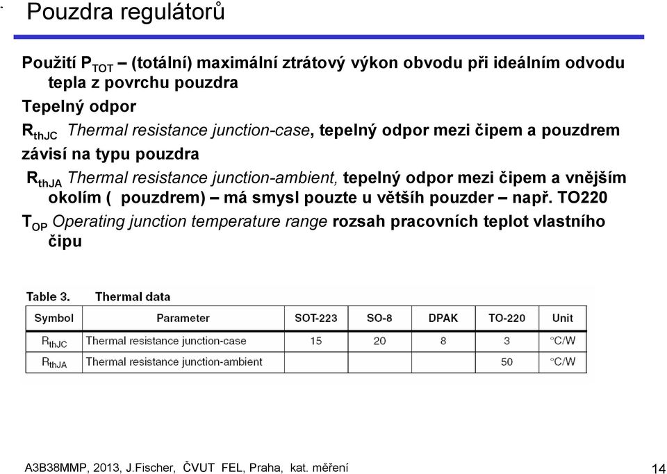 resistance junction-ambient, tepelný odpor mezi čipem a vnějším okolím ( pouzdrem) má smysl pouzte u většíh pouzder např.