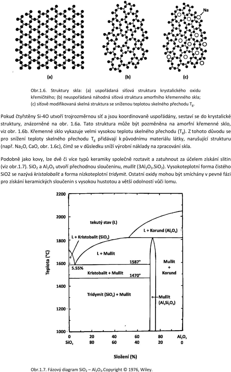 sníženou teplotou skelného přechodu T g. Pokud čtyřstěny Si 4O utvoří trojrozměrnou síť a jsou koordinovaně uspořádány, sestaví se do krystalické struktury, znázorněné na obr. 1.6a.