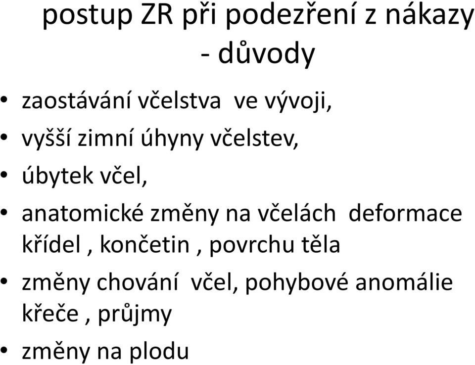 změny na včelách deformace křídel, končetin, povrchu těla