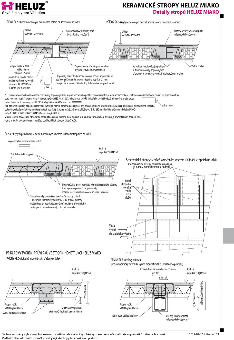 Ø4-150/Ø4/150 Vložený ocelový válcovaný profil - dle statického výpočtu *) Stropní vložka MIAKO výška mm, délka cca mm pro zajištění spodní pásnice mezi stropní nosníky vevařit výztuhu z Pl.