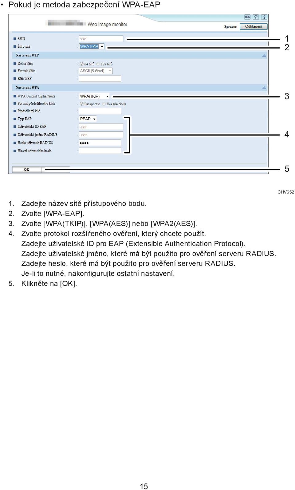 Zadejte uživatelské ID pro EAP (Extensible Authentication Protocol).