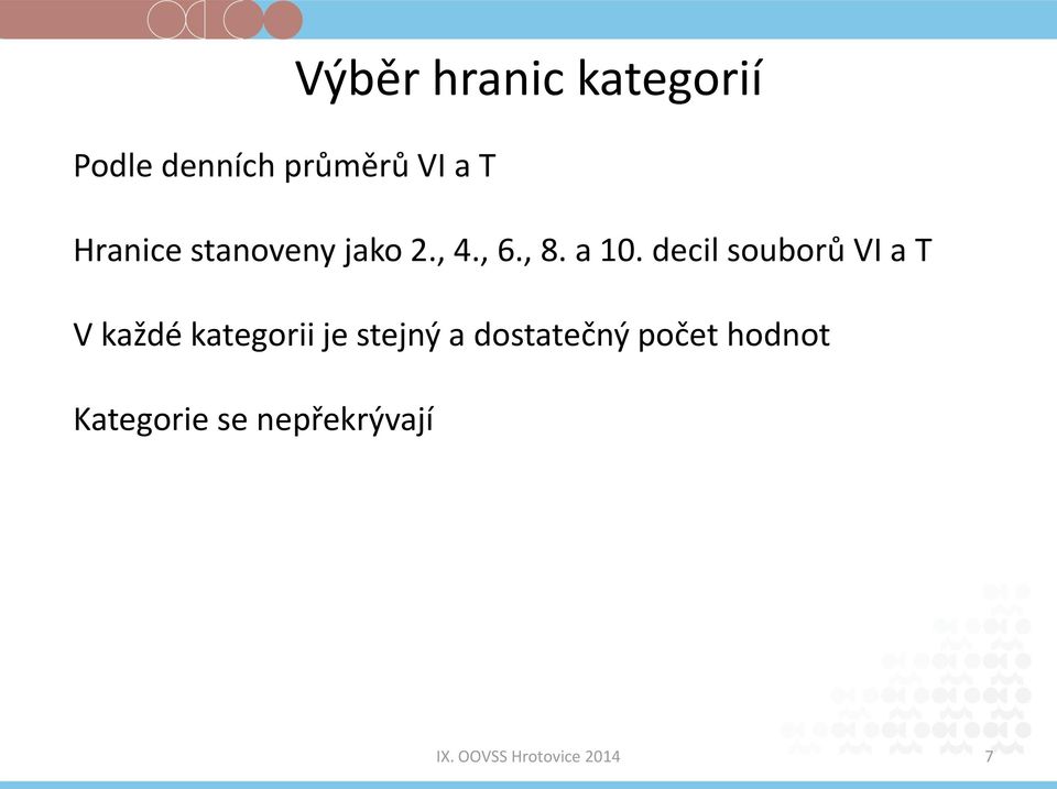 decil souborů VI a T V každé kategorii je stejný