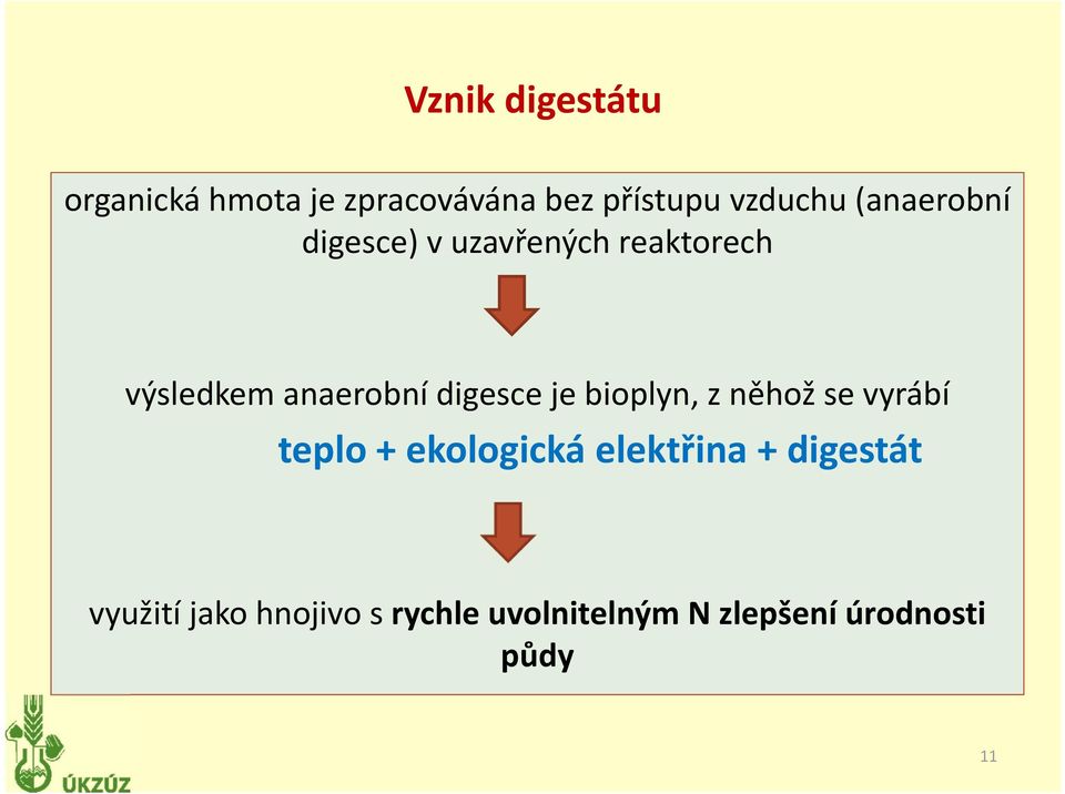digesce je bioplyn, z něhož se vyrábí teplo + ekologická elektřina +