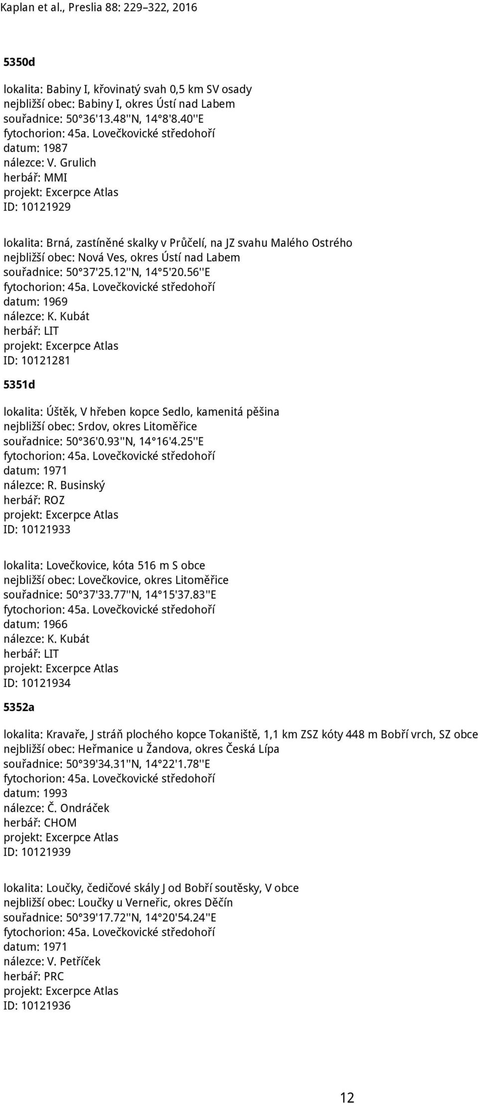 Grulich herbář: MMI ID: 10121929 lokalita: Brná, zastíněné skalky v Průčelí, na JZ svahu Malého Ostrého nejbližší obec: Nová Ves, okres Ústí nad Labem souřadnice: 50 37'25.12''N, 14 5'20.
