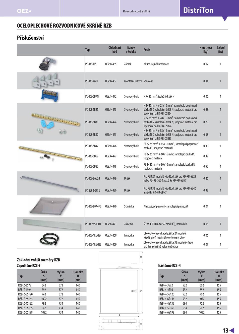 Svorkový blok PD-RB-SB47 OEZ:44476 Svorkový blok PD-RB-SB62 OEZ:44477 Svorkový blok PD-RB-SB82 OEZ:44478 Svorkový blok PD-RB-DSB24 OEZ:44479 Držák PD-RB-DSB33 OEZ:44480 Držák N 2x 25 mm 2 + 23x 16