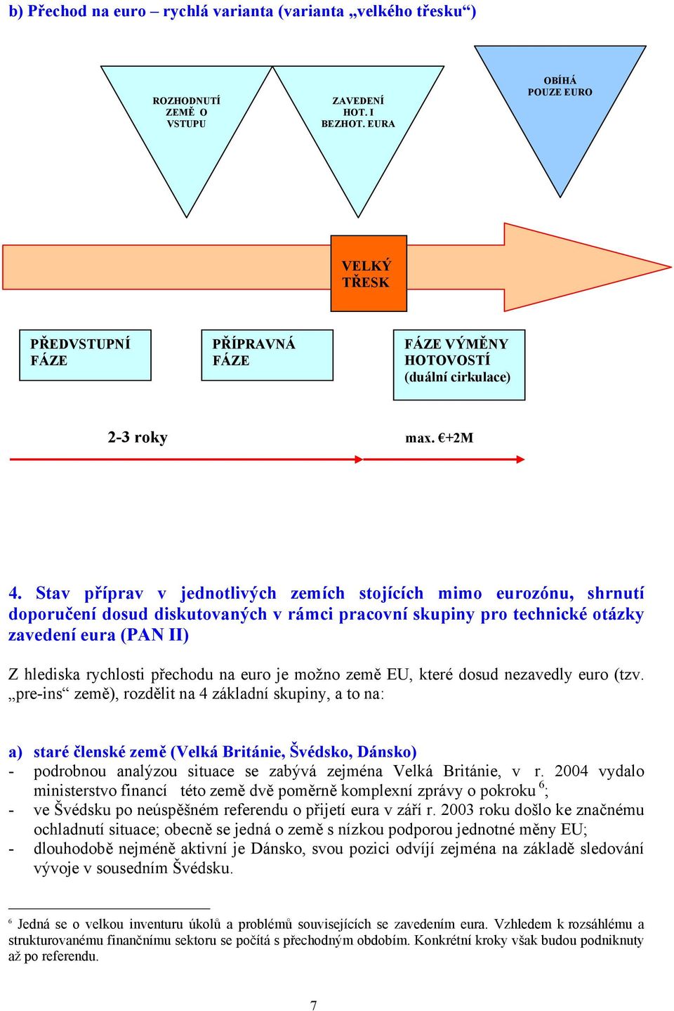 Stav příprav v jednotlivých zemích stojících mimo eurozónu, shrnutí doporučení dosud diskutovaných v rámci pracovní skupiny pro technické otázky zavedení eura (PAN II) Z hlediska rychlosti přechodu