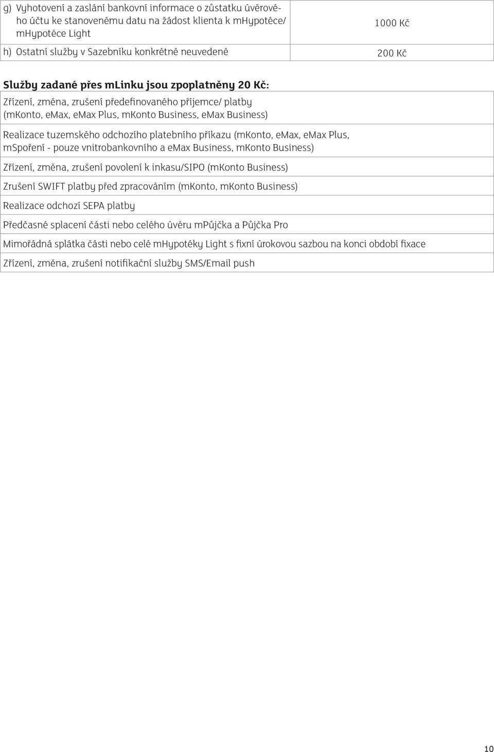 platebního příkazu (mkonto, emax, emax Plus, mspoření - pouze vnitrobankovního a emax Business, mkonto Business) Zřízení, změna, zrušení povolení k inkasu/sipo (mkonto Business) Zrušení SWIFT platby