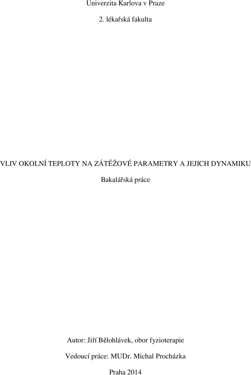 PARAMETRY A JEJICH DYNAMIKU Bakalářská práce Autor: