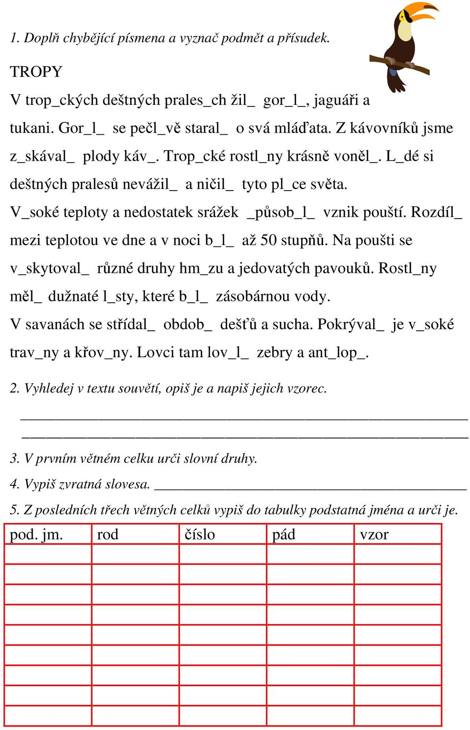 Rozdíl_ mezi teplotou ve dne a v noci b_l_ až 50 stupňů. Na poušti se v_skytoval_ různé druhy hm_zu a jedovatých pavouků. Rostl_ny měl_ dužnaté l_sty, které b_l_ zásobárnou vody.