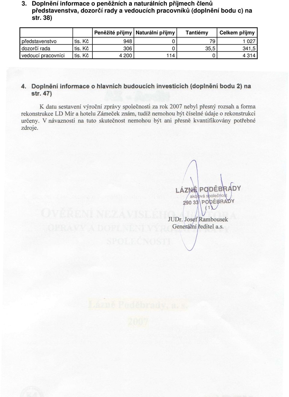 Kč 4 200 114 0 4 314 4. Doplnění informace o hlavních budoucích investicích (doplnění bodu 2) na str.